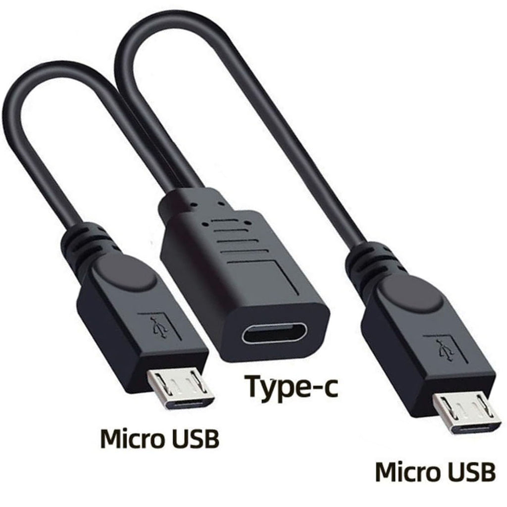 USB-C Female to Dual Micro USB Male Y Splitter Charging Cable 5V 3A – Charge 2 Micro USB Devices Simultaneously 30cm