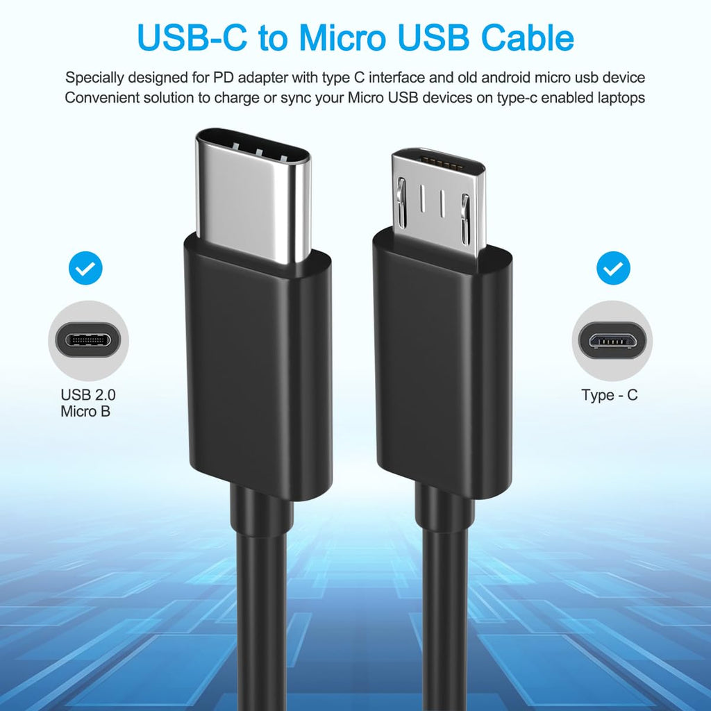 USB-C to Micro USB Cable – USB 2.0 480Mbps Data & Charging OTG for MacBook Samsung Galaxy Fire Tablet TV Stick Android (1ft / 3ft)