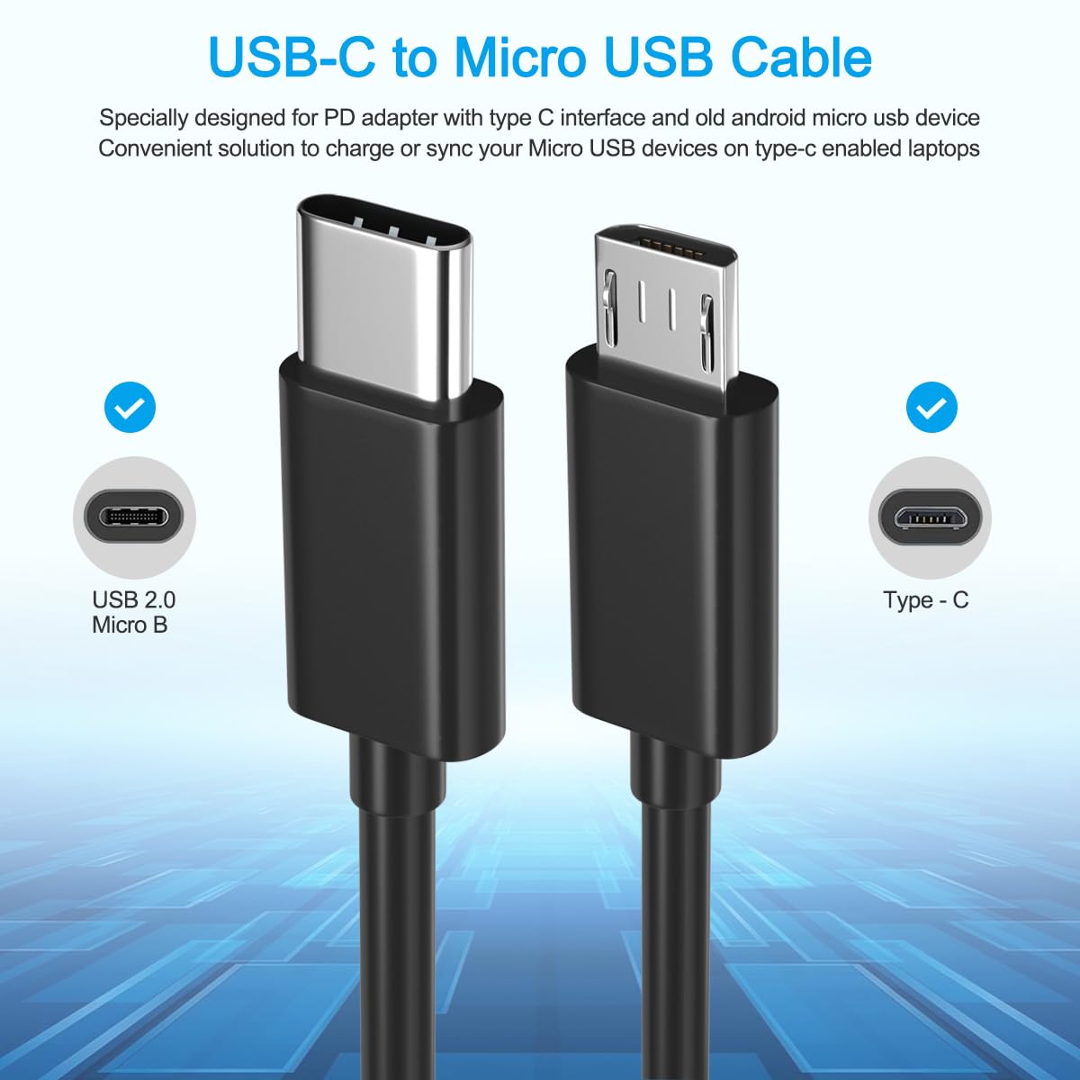 USB-C to Micro USB Cable – USB 2.0 480Mbps Data & Charging OTG for MacBook Samsung Galaxy Fire Tablet TV Stick Android (1ft / 3ft)