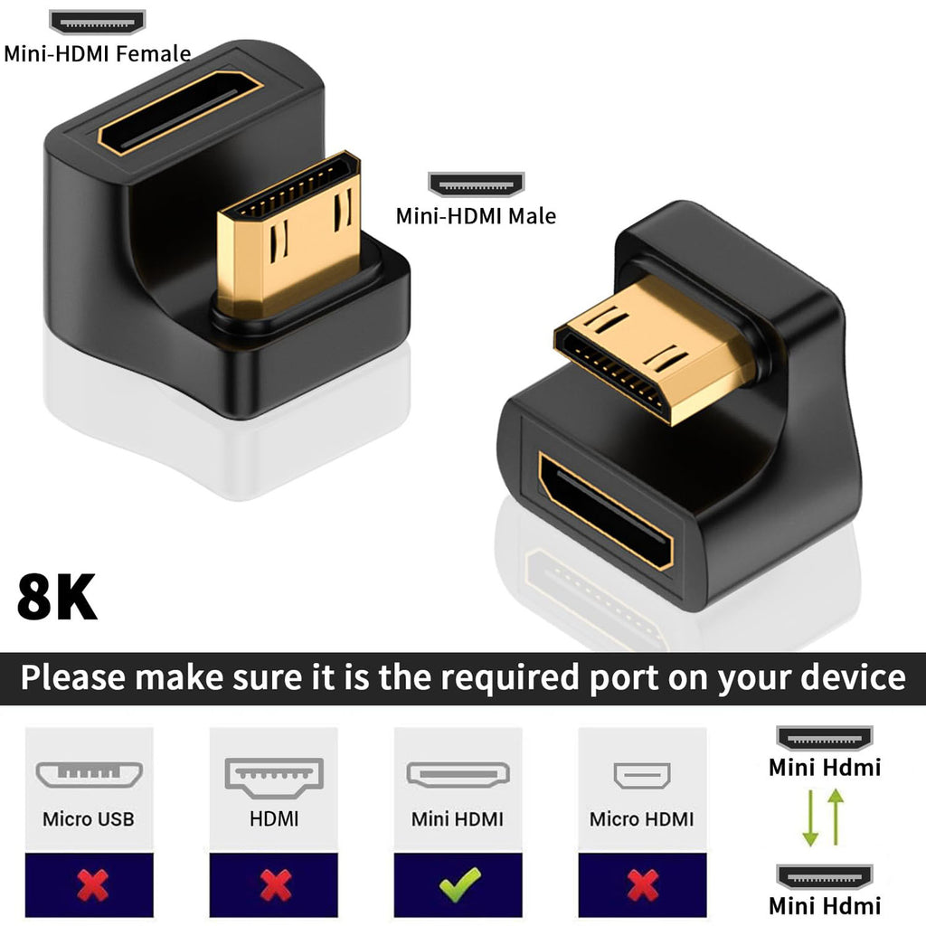 Mini HDMI-Compatible Male to Female Adapter Up & Down Angle – 8K@60Hz 4K@120Hz 48Gbps for Camera Camcorder Laptop Tablet
