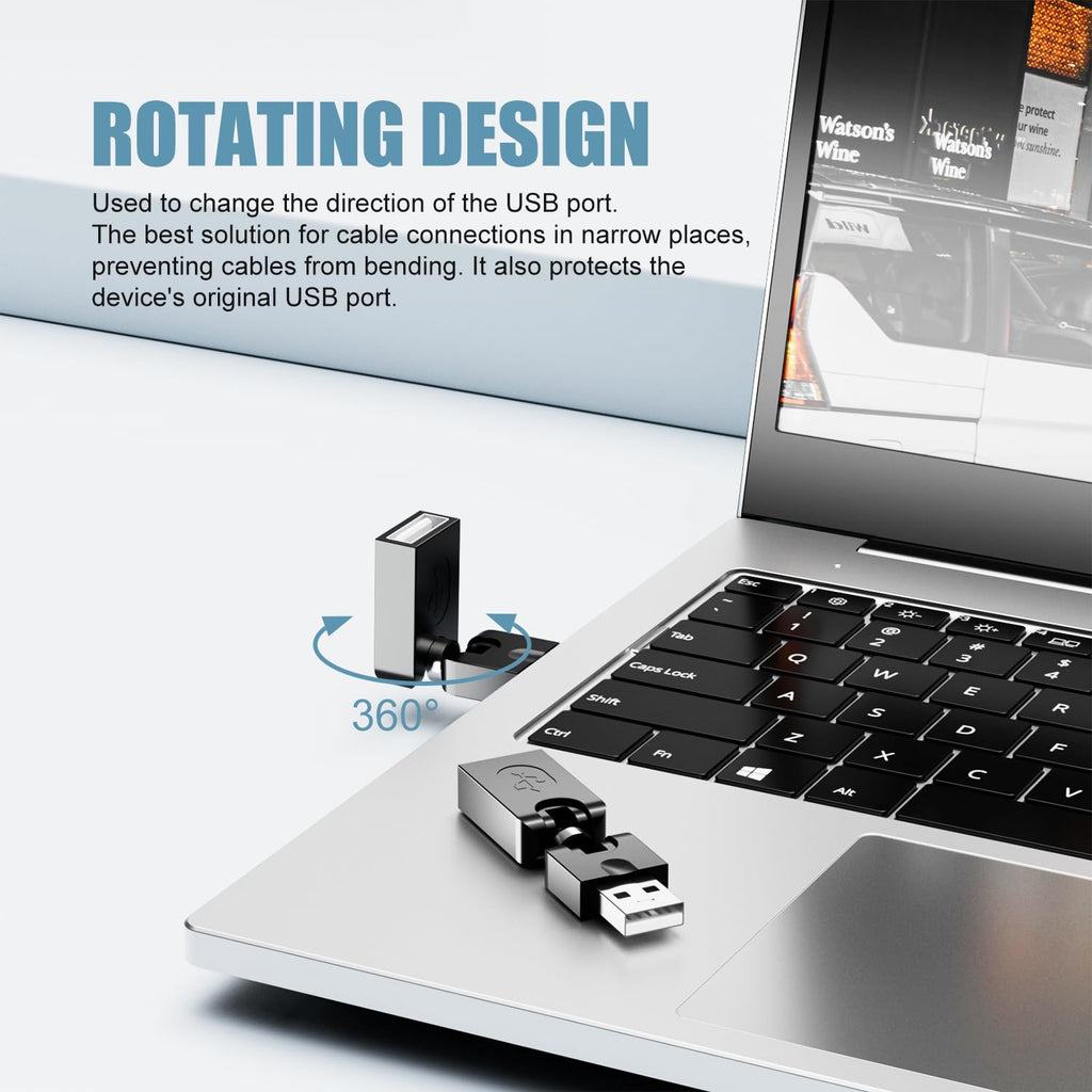 360° Rotating USB 2.0 Male to Female Adapter 90° Foldable Extension Converter – Compatible with Laptop, PC, TV, Hard Drive