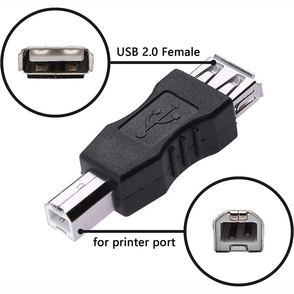 USB Type B Male to USB-A Female Adapter USB 2.0 480Mbps Plug and Play Compatible with Printer Scanner Fax Machine PC Laptop