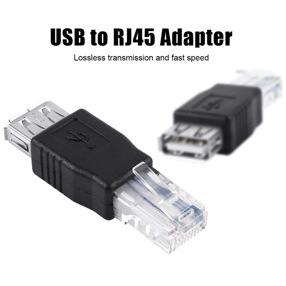 USB-A 2.0 Female to RJ45 Male Adapter – USB to Ethernet Plug Converter for ADSL Modem Router PoE Switch (Not a USB Network Card)