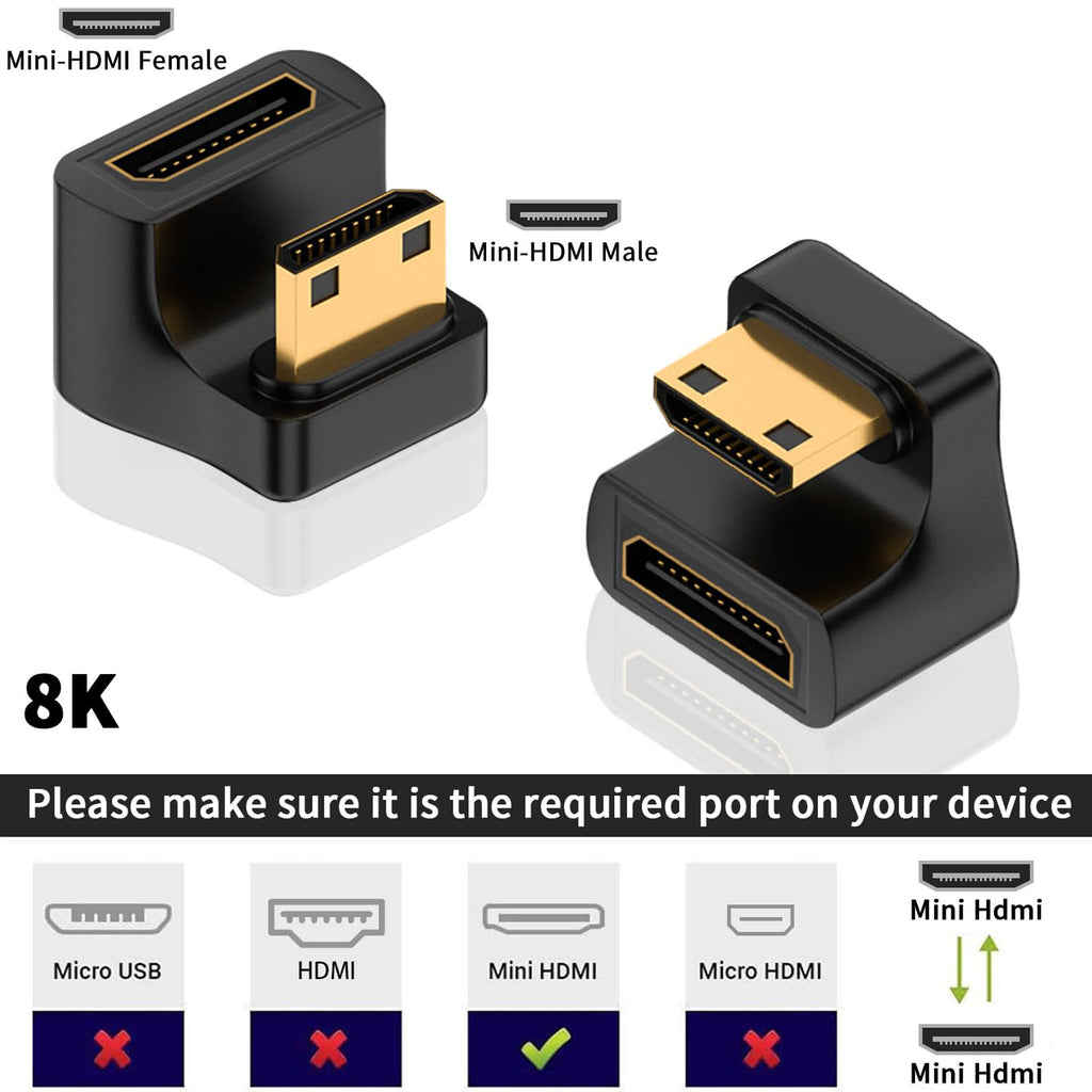 Mini HDMI-Compatible Male to Female Adapter Up & Down Angle – 8K@60Hz 4K@120Hz 48Gbps LED Indicator for Camera Camcorder