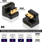 Mini HDMI-Compatible Male to Female Adapter Up & Down Angle – 8K@60Hz 4K@120Hz 48Gbps LED Indicator for Camera Camcorder