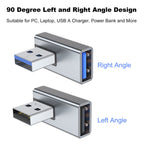 90 Degree USB-A Male to Female Adapter Left & Right Angle – USB 3.0 5Gbps 15W Charging Aluminum for PC Laptop Charger Power Bank