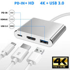 USB-C 3-in-1 Multiport Adapter – 4K@30Hz HDMI-Compatible + USB 3.0 5Gbps + 100W PD Charging Aluminum Alloy for DP Alt Mode USB-C Devices