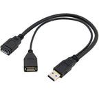 USB 3.0 Y Cable 1 Male to Dual Female Splitter – USB 3.0 Data & Power + USB 2.0 Power for 2.5" Portable Hard Drive 30cm