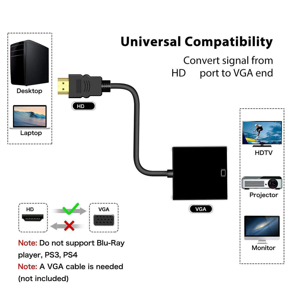 Gold-Plated Adapter with HDMI Male to VGA Female Connector – for PC, Laptop, Monitor & Projector