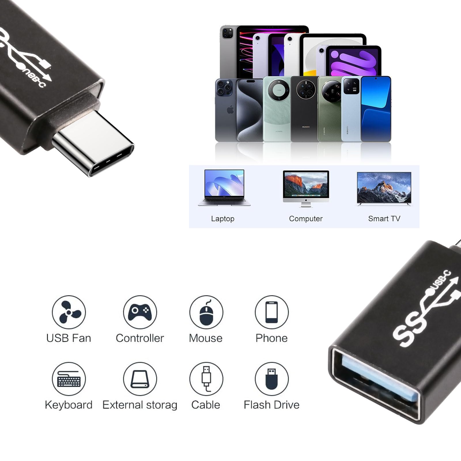 USB3.1 to USB C Adapter USB Type C Male to USB 3.1 Female OTG Converter Usbc to USB Adapter for iPhone 15 Pro Max Plus MacBook Pro Air Samsung Galaxy ipad