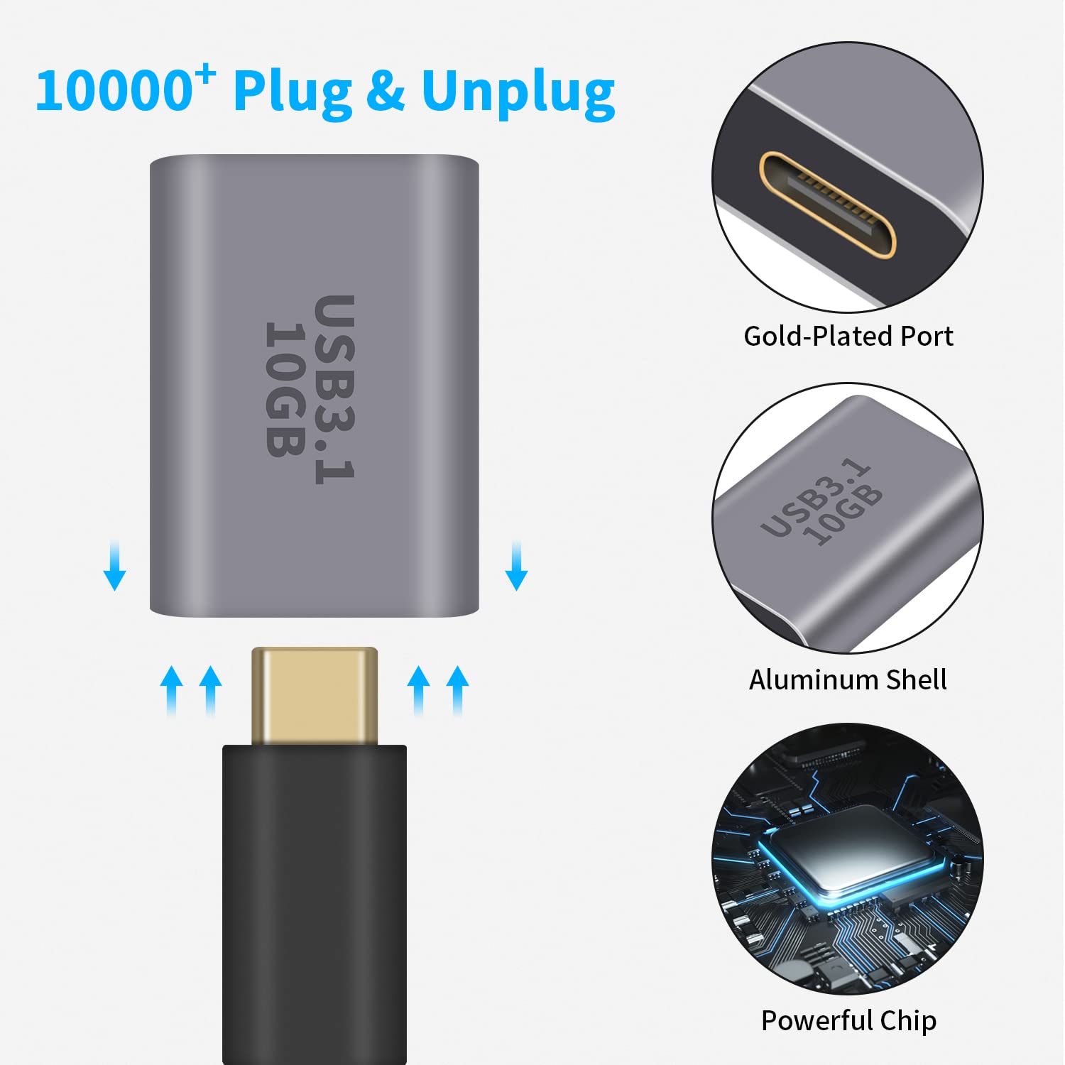 USB-A Female to USB-C Female Adapter 10Gbps Bi-Directional USB 3.1 Gen 2 OTG – Compatible with MacBook Pro, iPhone 15, iPad Pro