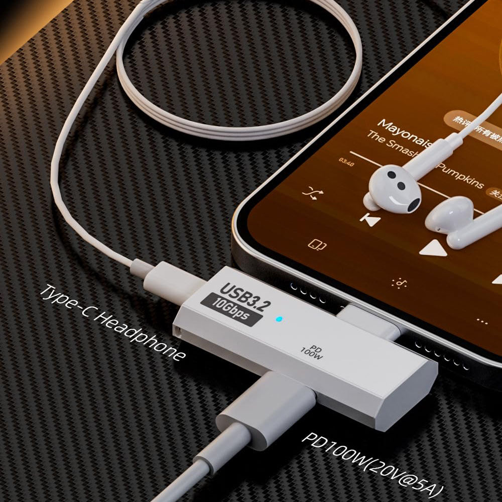 Dual USB C Headphone Adapter with 100W Charging Port 2-in-1 USB Type C Splitter Dongle for Rog Ally Steam Deck Quest 2 iPhone 15 Series iPad MacBook and More Type C Device White