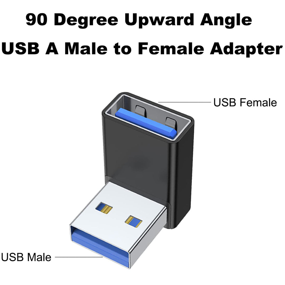 90 Degree USB-A Male to Female Adapter Upward Right Angle – USB 3.0 5Gbps 15W Charging Aluminum for PC Laptop Charger Power Bank