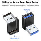 90 Degree USB-A Male to Female Adapter Up & Down Right Angle – USB 3.0 5Gbps 15W Charging Aluminum for PC Laptop Charger Power Bank