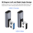 90 Degree USB C Female to USB Male Adapter Left and Right Angle Type C to USB A Charger Converter for iPhone Apple iWatch Watch Airpods iPad Air Mini and More