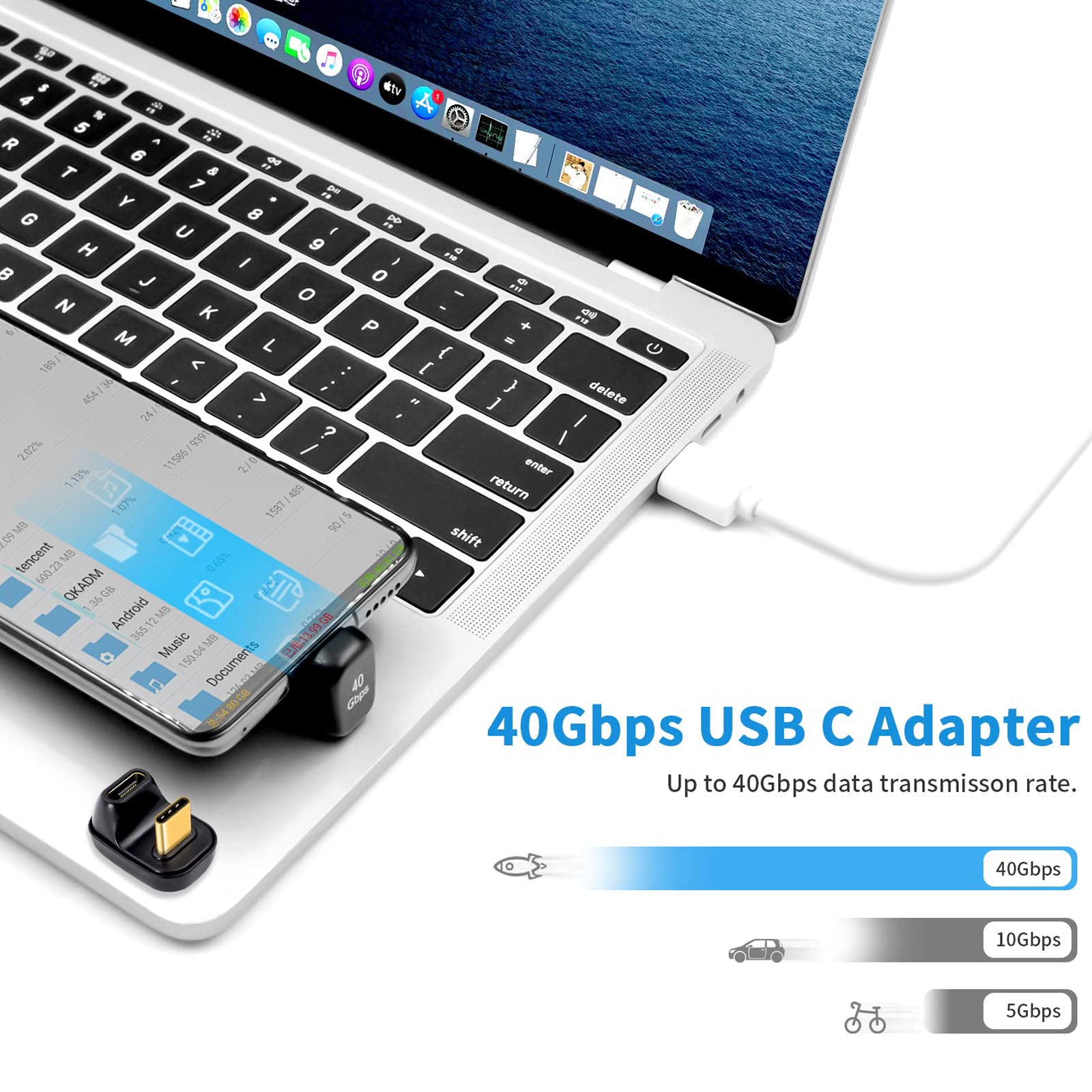 USB C 180 Degree Adapter 40Gbps and 100w Fast Charging U-Shaped Type C Male to Female Adapter Compatible Thunderbolt 3 for ROG Ally Steam Deck