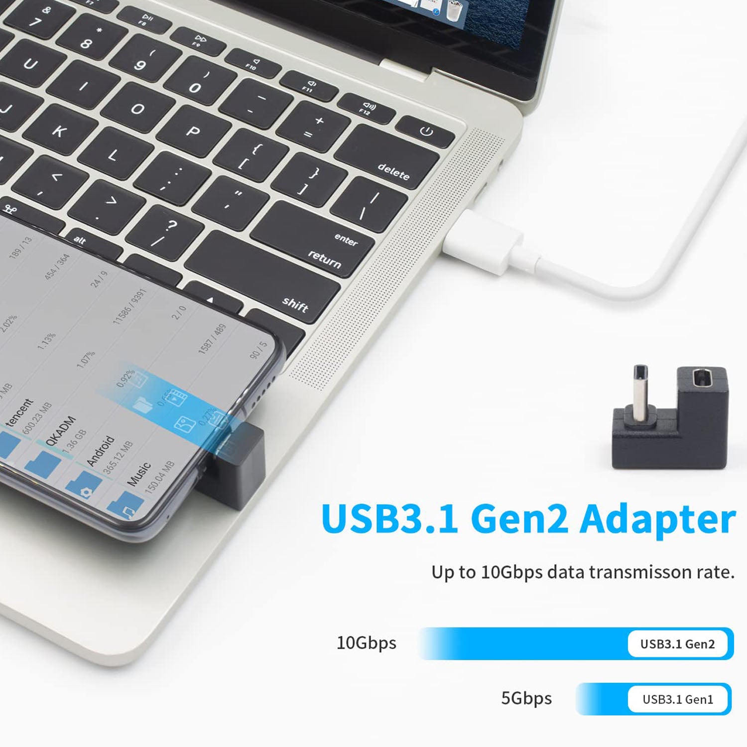 USB C U Shape Adapter USB C 180 Degree Adapter 10Gbps USBC to USBC Extension Adapter with (Type-C 3.1 Gen 2) Data Fast Charging Connector for Mobile Phone Laptop Galaxy