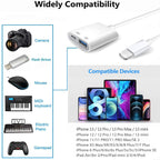 Lightning-Compatible to USB 3.0 OTG Adapter with Charging Port – 5Gbps File Transfer for iPhone iPad Camera Card Reader Flash Drive Keyboard