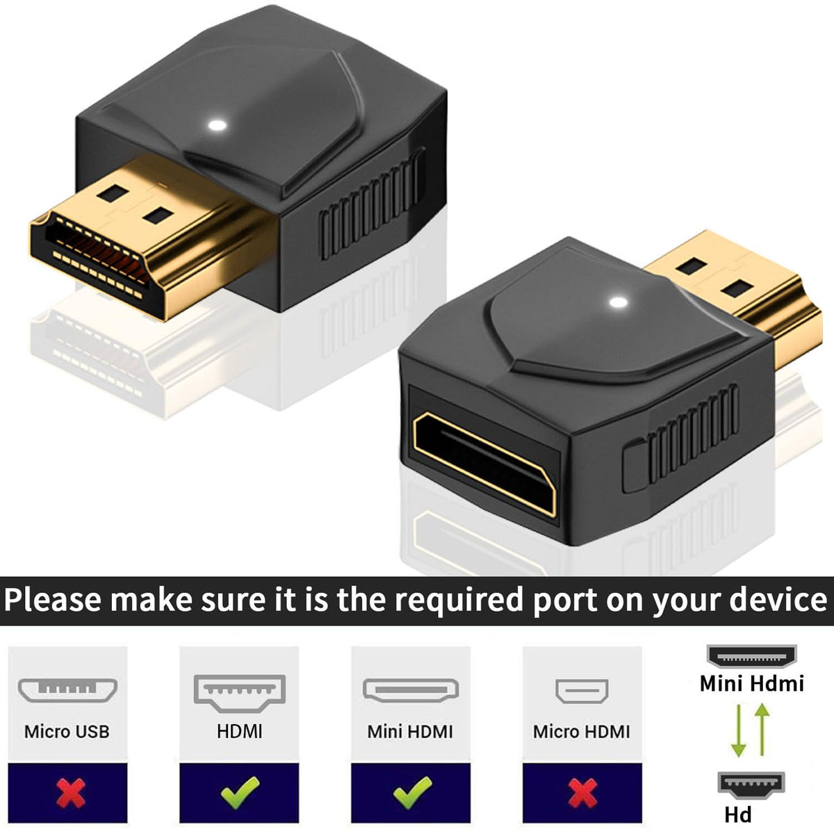 HDMI-Compatible Male to Mini HDMI-Compatible Female Adapter – 8K@60Hz 4K@120Hz 48Gbps LED for Camera Laptop Monitor TV