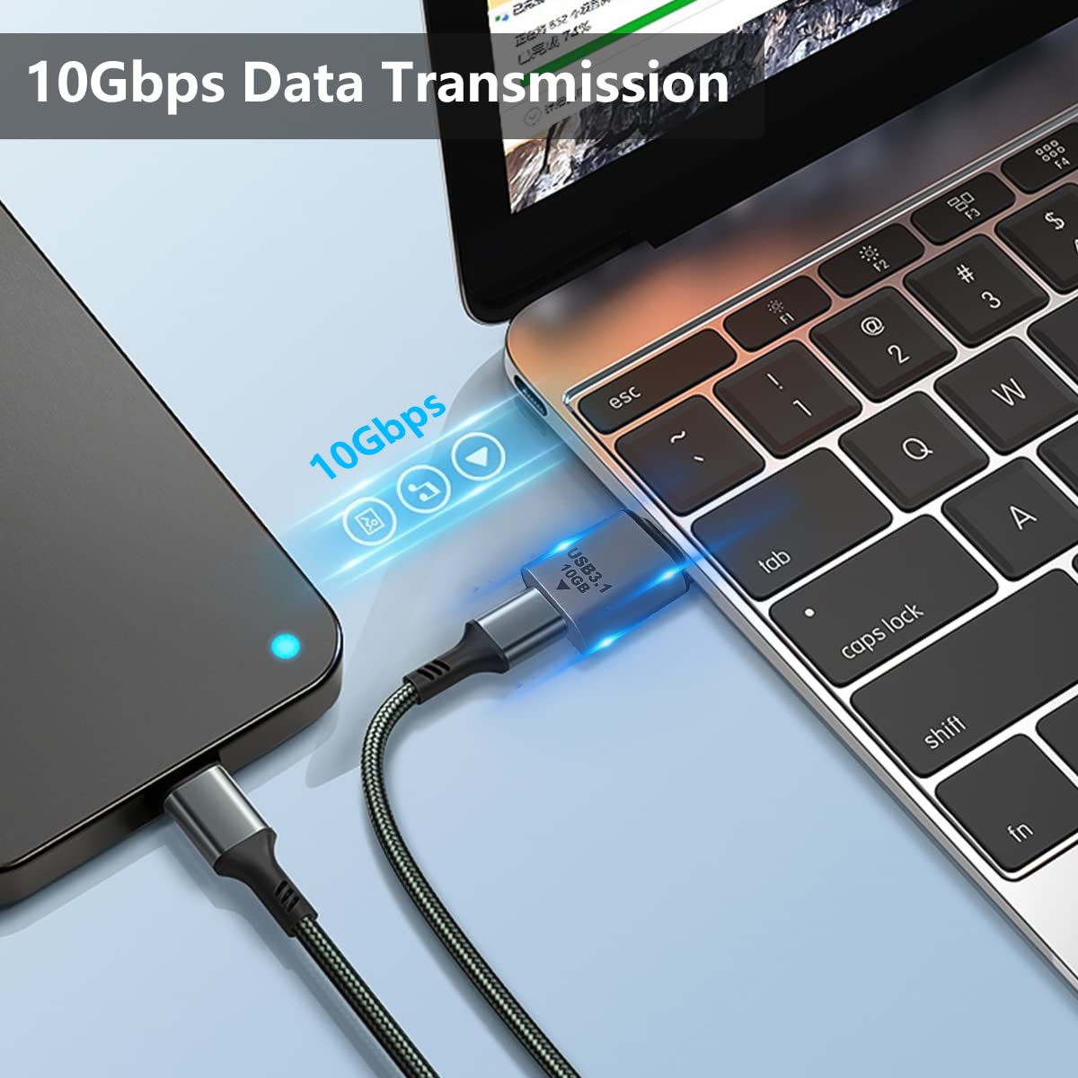 USB-C Female to USB-A Male Adapter 10Gbps USB 3.1 Gen 2 – Compatible with MacBook Pro, iPhone 15, iPad Pro, Samsung Galaxy