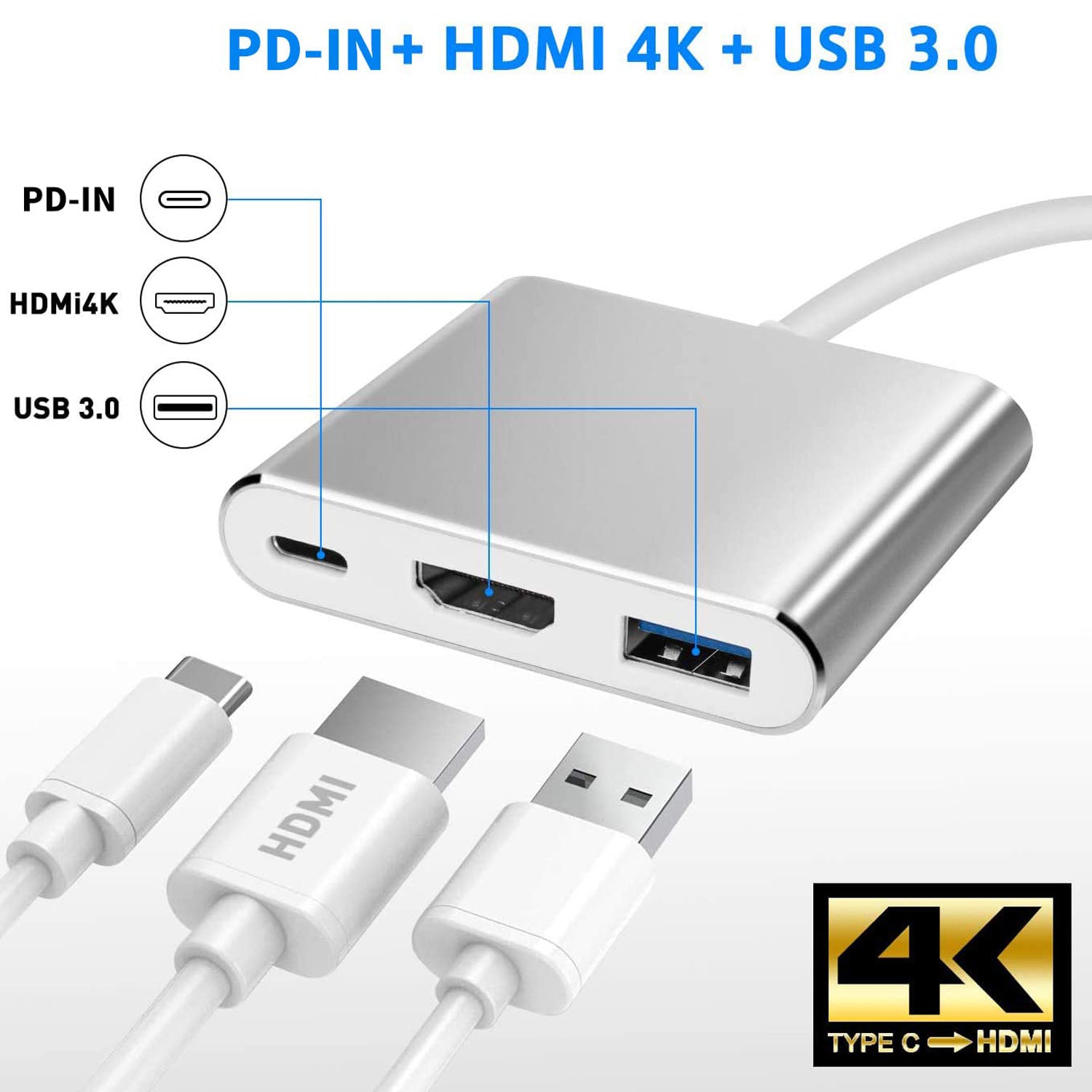 USB C to HDTV Adapter USB Type C Adapter Multiport AV Converter with 4K HDTV Output C Port & 3.0 Fasting Charging Port Compatible for MacBook Pro MacBook Air 2019/2018 iPad Pro 2019