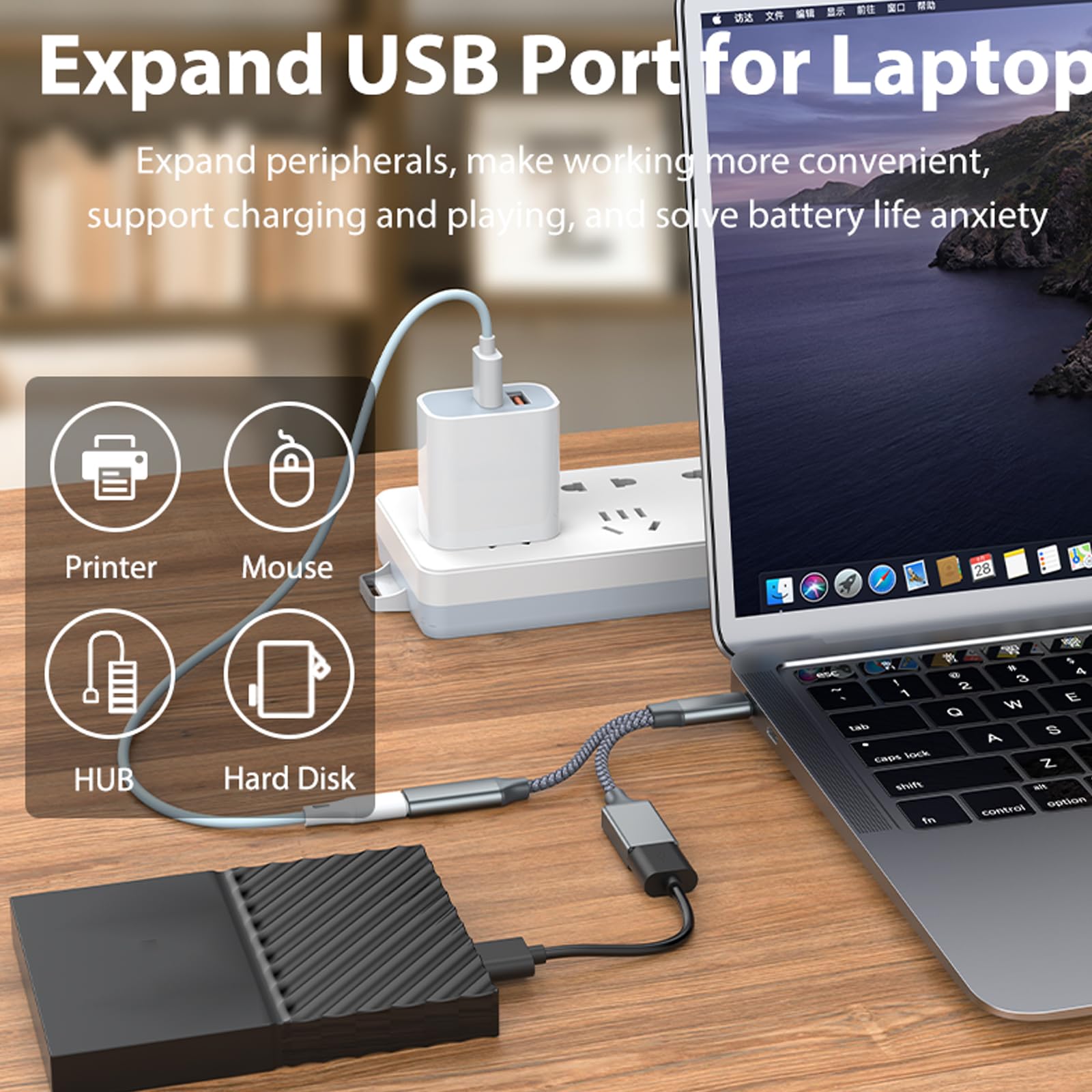 2-in-1 USB C OTG Adapter with 10W PD Charging + USB-A 2.0 Port – Compatible with iPhone 15, MacBook, Samsung Galaxy