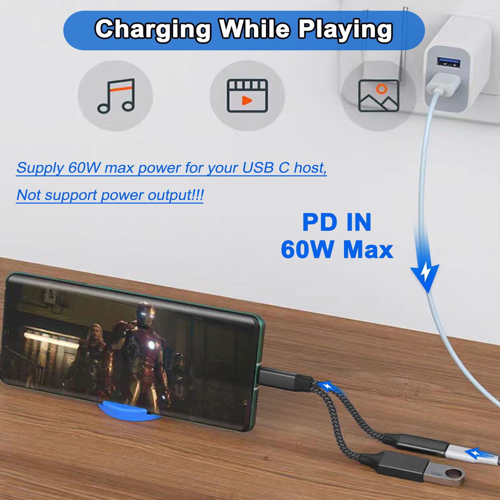 2-in-1 USB C OTG Adapter 60W PD Charging + USB 3.0 Port – Compatible with iPhone 15, MacBook Pro, Samsung Galaxy