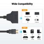 1-in-2-Out HDMI-compatible Splitter Cable – Male to 2×Female 1080P Mirror Only for TV Monitor Projector Xbox PS3 30cm