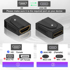 HDMI-Compatible Female to Mini HDMI-Compatible Female Coupler – 8K@60Hz 4K@120Hz 48Gbps Dual LED for Camera Monitor Projector