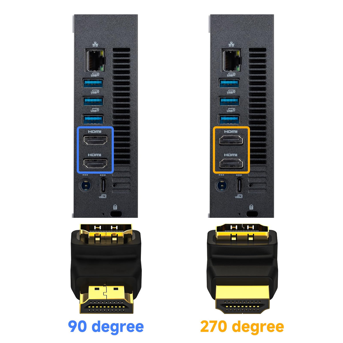 Right Angle HDMI-Compatible Adapter 90°/270° – Male to Female 4K@60Hz 18Gbps Gold-Plated for Wall-Mounted TV Monitor Projector