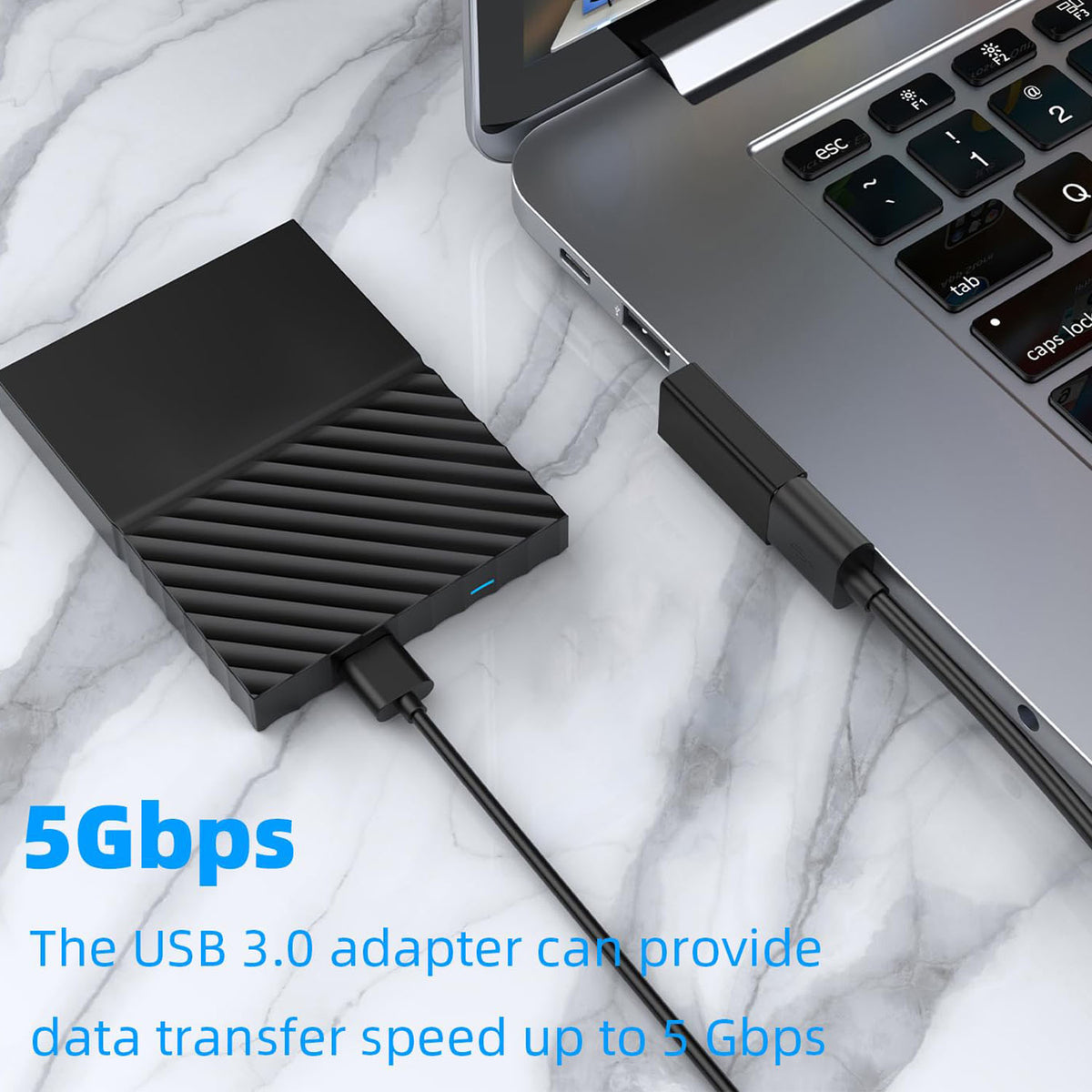 90 Degree USB-A Male to Female Adapter Right-Facing Angle – USB 3.0 5Gbps 15W Charging Aluminum for PC Laptop Charger Power Bank