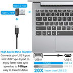 90 Degree USB-A to USB-C Adapter Right Angle – USB 3.2 10Gbps USB-A Male to USB-C Female Converter for Laptop PC Charger Hub