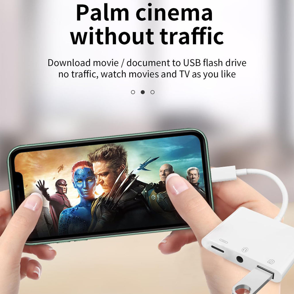 3-in-1 Lightning-Compatible to USB-A OTG + 3.5mm Audio + Charging Adapter – Headphone Jack Splitter for iPhone iPad iOS 9.2–13+