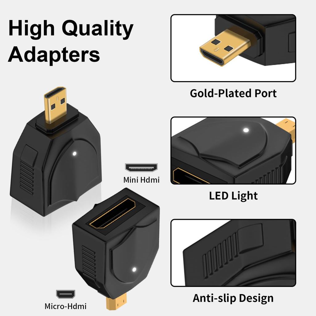 Micro HDMI-Compatible Male to Mini HDMI-Compatible Female Adapter – 8K@60Hz 4K@120Hz 48Gbps LED for Camera Laptop Monitor