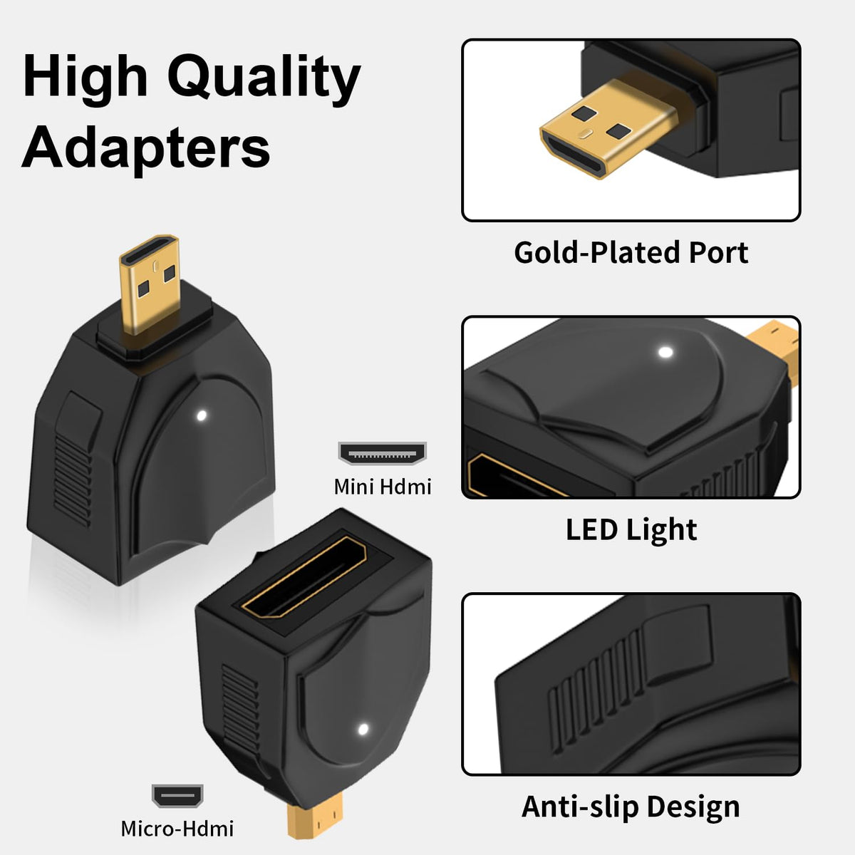 Micro HDMI-Compatible Male to Mini HDMI-Compatible Female Adapter – 8K@60Hz 4K@120Hz 48Gbps LED for Camera Laptop Monitor