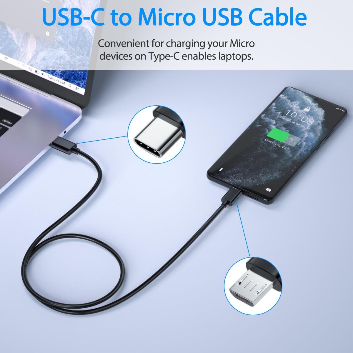 USB-C to Micro USB Cable – USB 2.0 480Mbps Data & Charging OTG for MacBook Samsung Galaxy Fire Tablet TV Stick Android (1ft / 3ft)