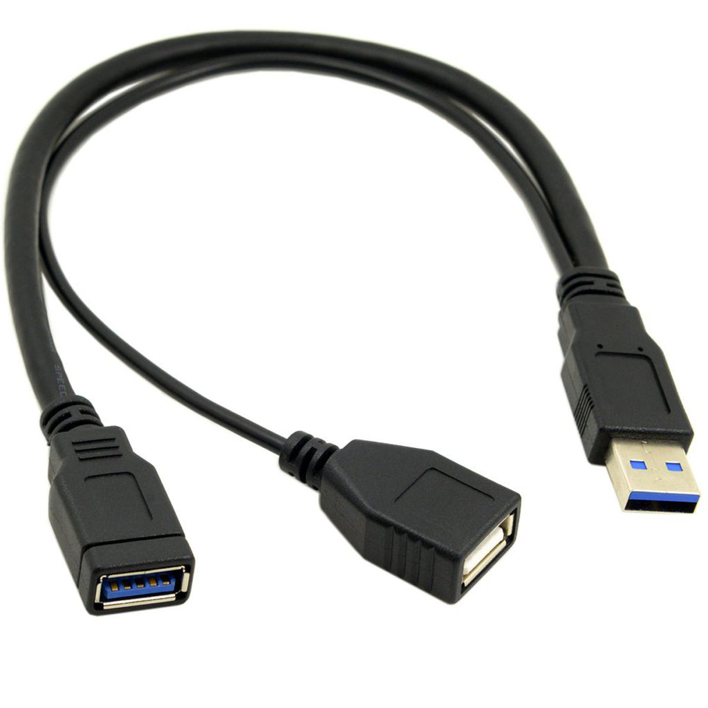 USB 3.0 Y Cable 1 Male to Dual Female Splitter – USB 3.0 Data & Power + USB 2.0 Power for 2.5" Portable Hard Drive 30cm