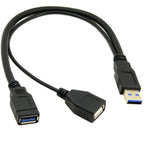 USB 3.0 Y Cable 1 Male to Dual Female Splitter – USB 3.0 Data & Power + USB 2.0 Power for 2.5" Portable Hard Drive 30cm