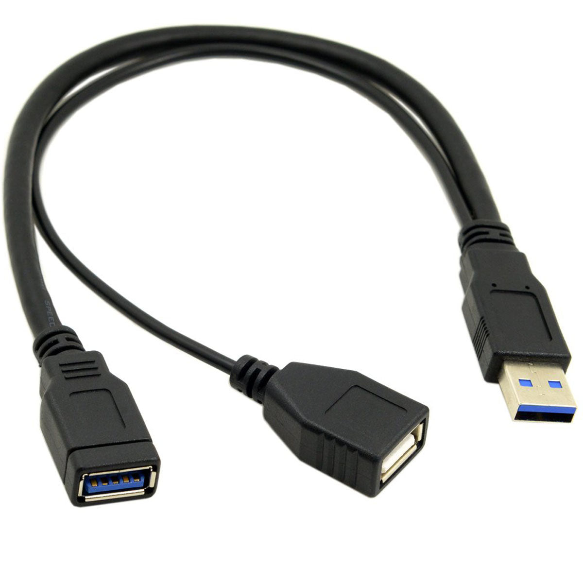 USB 3.0 Y Cable 1 Male to Dual Female Splitter – USB 3.0 Data & Power + USB 2.0 Power for 2.5" Portable Hard Drive 30cm