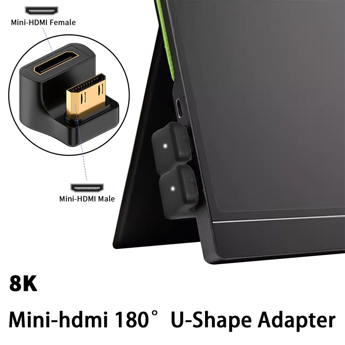 Mini HDMI-Compatible Male to Female Adapter Up & Down Angle – 8K@60Hz 4K@120Hz 48Gbps for Camera Camcorder Laptop Tablet