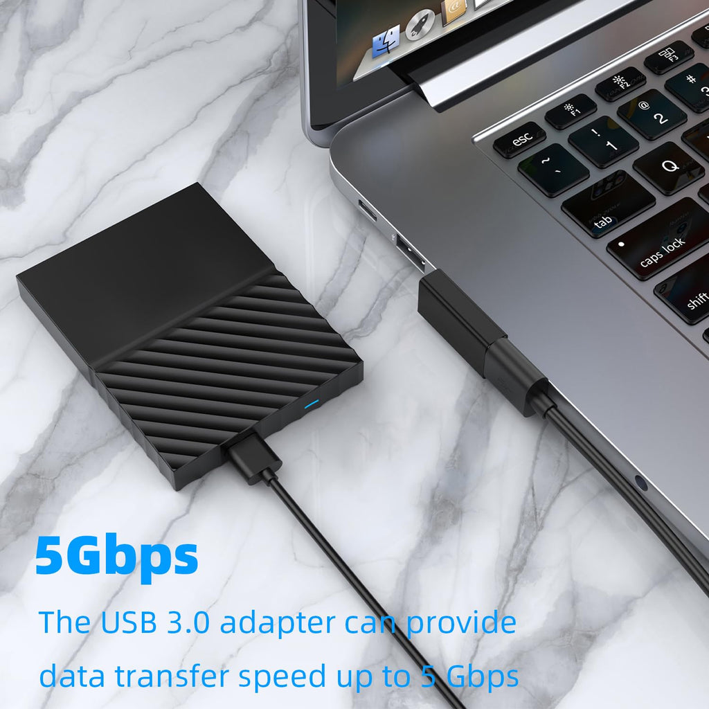 90 Degree USB-A Male to Female Adapter Left & Right Angle – USB 3.0 5Gbps 15W Charging Aluminum for PC Laptop Charger Power Bank