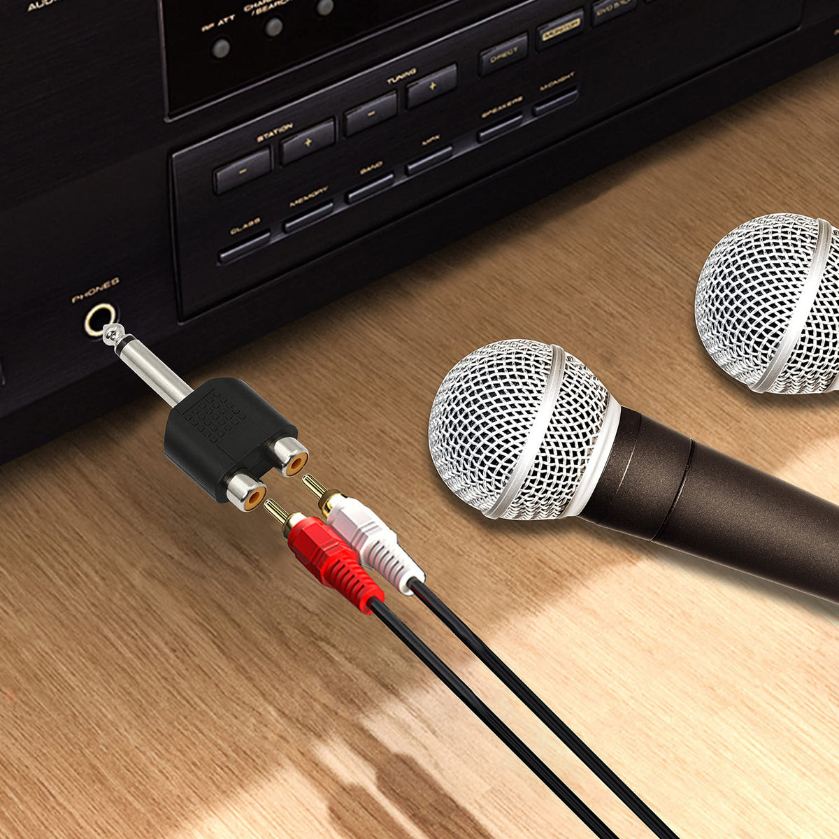 6.35mm (1/4 Inch) Mono Male to Dual RCA Female Adapter – TS Plug to RCA Jack Splitter for Guitar Amplifier Mixer Speaker