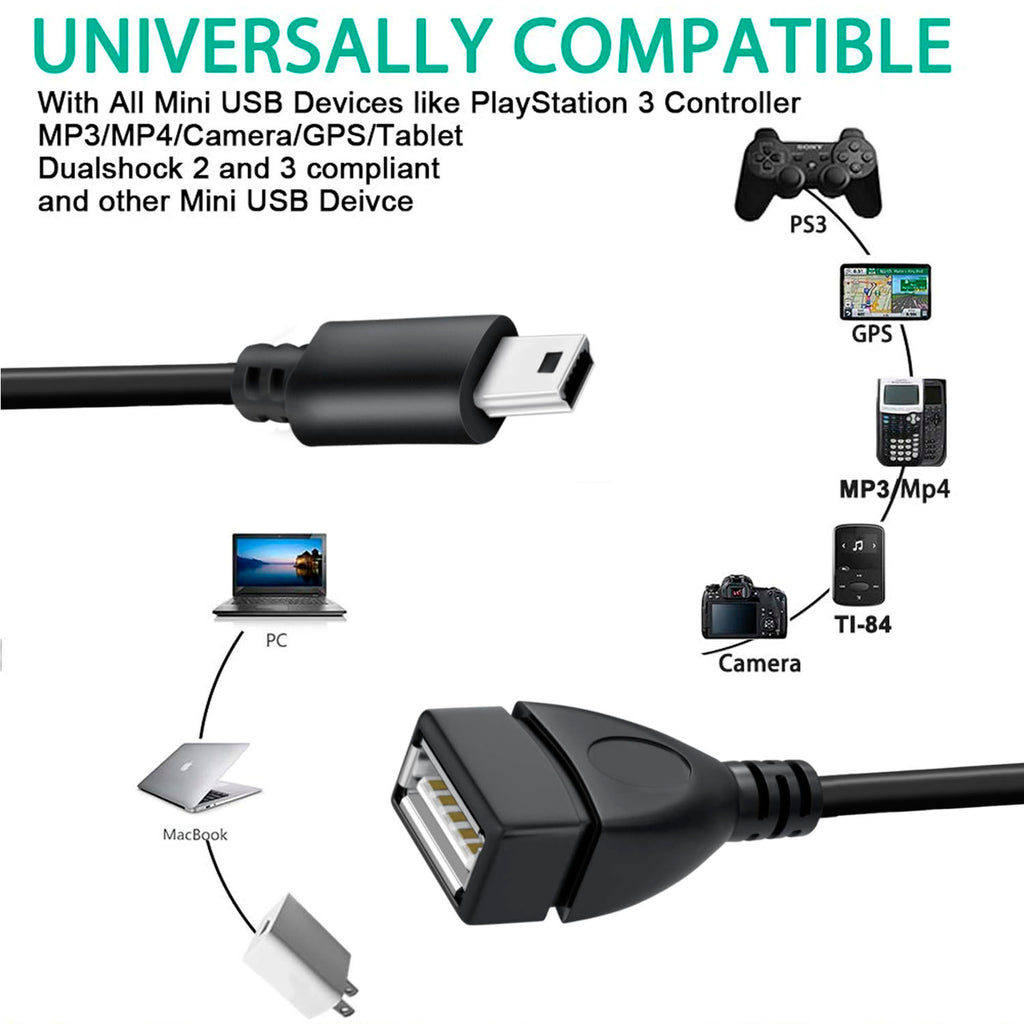 USB A Female to Mini USB 5-Pin Male OTG Cable Adapter 15cm – Compatible with Digital Camera MP3 MP4 GPS