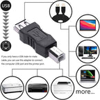 USB Type B Male to USB-A Female Adapter USB 2.0 480Mbps Plug and Play Compatible with Printer Scanner Fax Machine PC Laptop