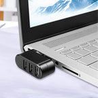 3-Port USB 2.0 Hub 90°/180° Rotatable Connector – Compact Portable USB Splitter 480Mbps for PC Laptop Notebook Mac