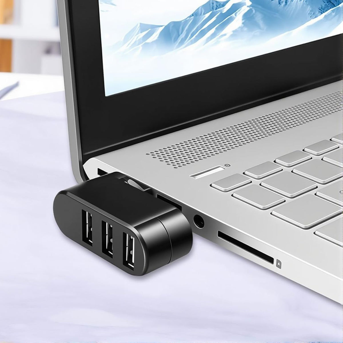 3-Port USB 2.0 Hub 90°/180° Rotatable Connector – Compact Portable USB Splitter 480Mbps for PC Laptop Notebook Mac