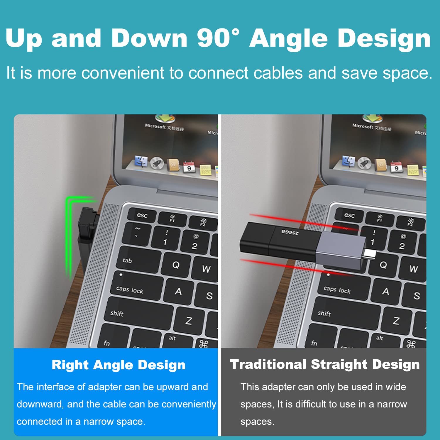 90 Degree USB C to USB Adapter Up and Down Angle USB C Male to USB 3.0 Female Connector Converter Compatible for MacBook Pro Air Laptop and More Type C Devices
