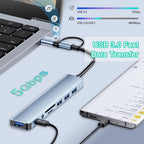8-in-1 USB Hub Dual Plug USB-A & USB-C – USB 3.0 + USB 2.0 + SD/TF Card Reader + 3.5mm Audio Jack Aluminum for MacBook Laptop PC