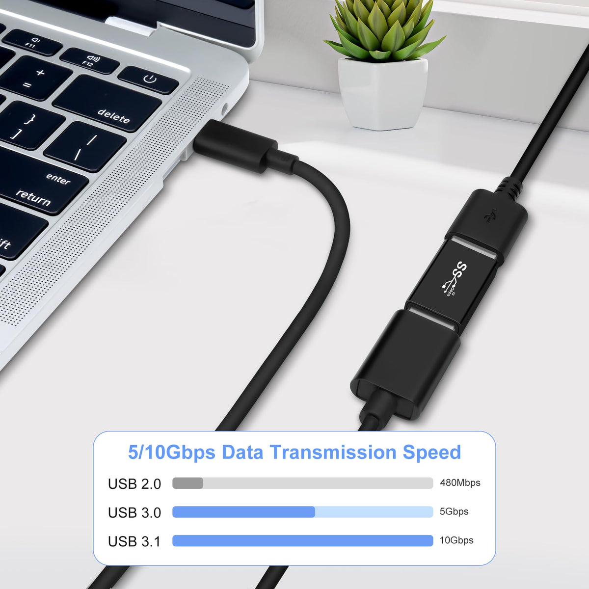 USB 3.0 Male to Female Extension Adapter USB-A Extender Connector Compatible with PC Laptop Flash Drive Wireless Mouse Keyboard