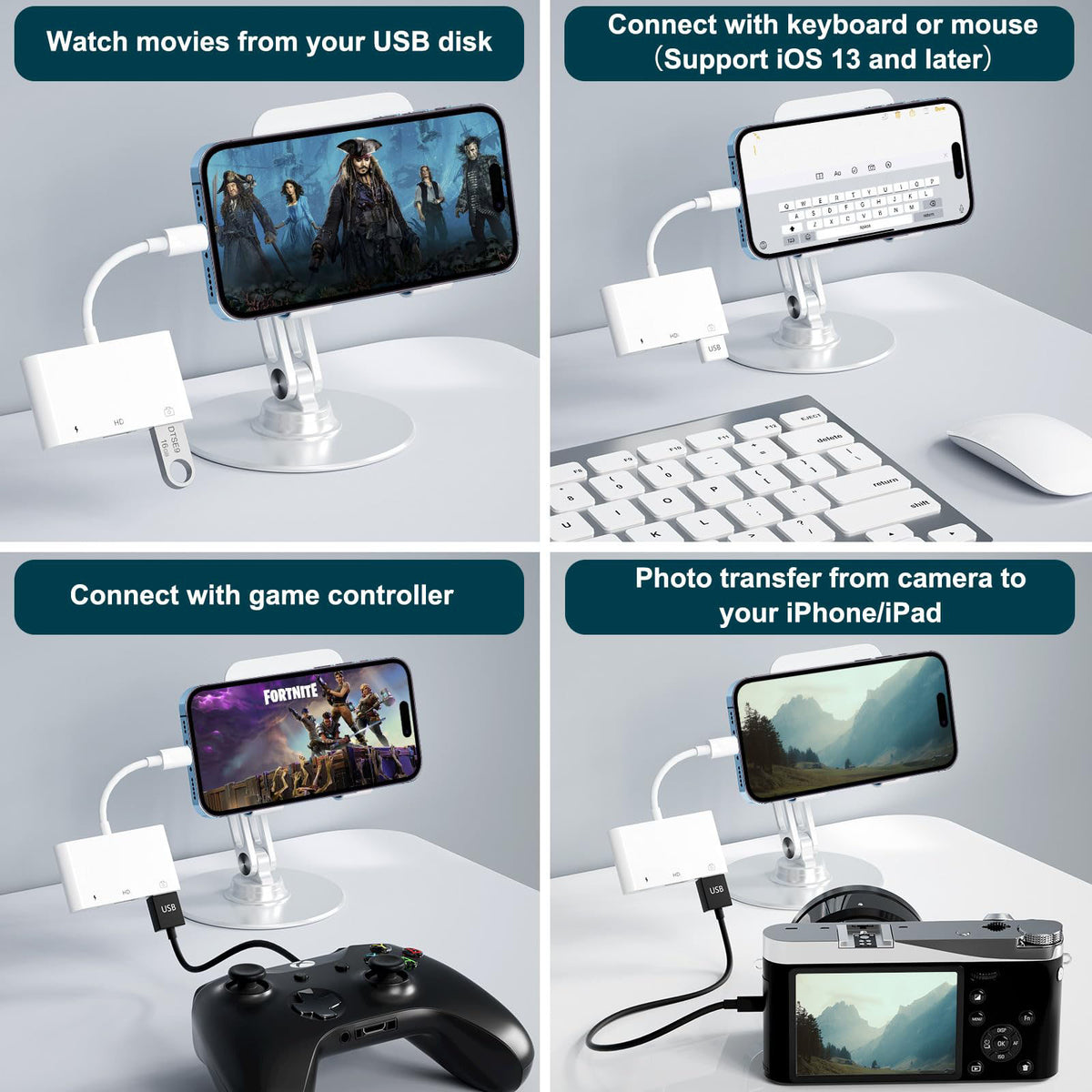 3-in-1 Lightning-Compatible to HDMI-Compatible + USB-A + Charging Adapter – 1080P Screen Mirror USB Camera OTG for iPhone 14/13/12/11/X/8/7/6/5